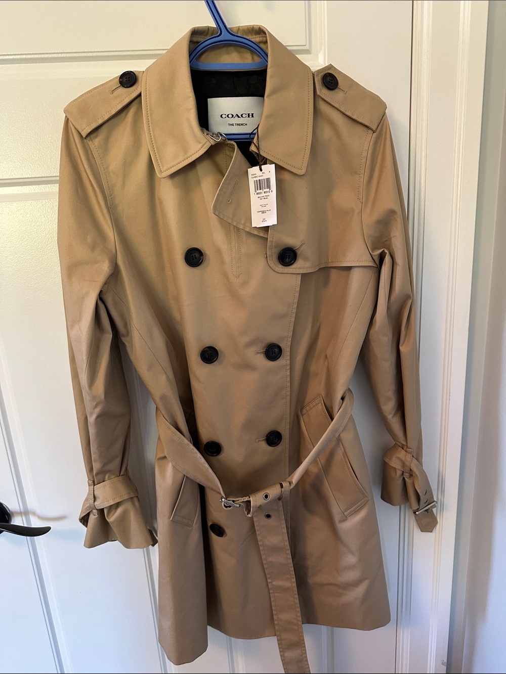 COACH Khaki Double-Breasted Trench Coat with Belt